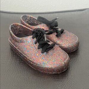 MINI MELISSA Black Glitter Rubber Lace Up Shoes